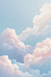 Himmlische Pastellwolken und Sterne – ätherische Wanddekoration mit Himmelsmotiv in zartem Rosa und Hellblau von VICTOR S