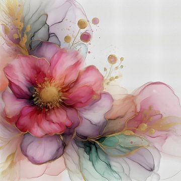 Botanical Brilliance XI / Botanical Beauty Fleurs abstraites aquarelle / encre à alcool en rose sur MadameRuiz