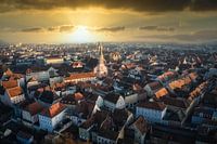 Vue aérienne de la ville de Straubing avec le soleil du matin