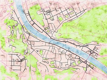 Kaart van Salzburg centrum in de stijl 'Soothing Spring' van Maporia