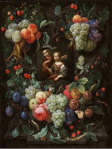 Joris van Son, Erasmus Quellinus (II) - Kartusche mit Kinderporträts in einer Girlande, 1657