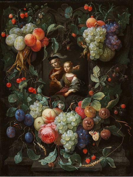 Joris van Son, Erasmus Quellinus (II) - Cartouche with portraits of children in a garland, 1657 by Atelier Liesjes