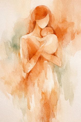 Mother with newborn baby (AI) (child, Mother's Day, parenthood, terracotta)