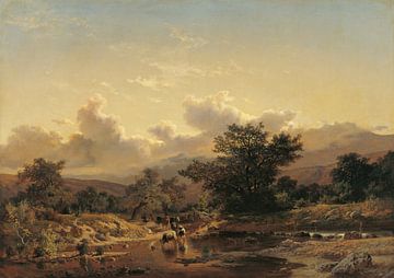 Carlos de Haes~Landscape with cattle by a river