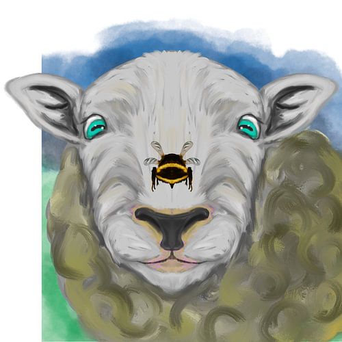 Funny sheep and bee