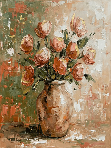 Nature morte florale rustique et intemporelle dans des tons chauds de terre