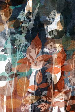 Moderne abstracte botanische kunst. Sprookjesbos. Bloemen en bladeren van Dina Dankers