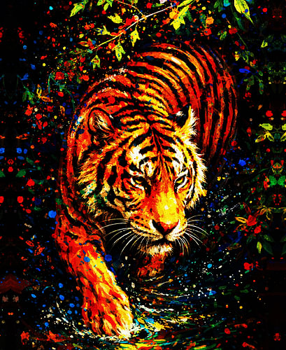 Fire Tiger in the Water – Vivid Wildlife Portrait