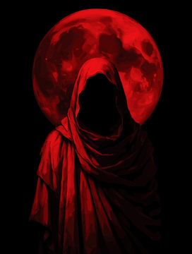 Figuur met rode kap - Dark Gothic Blood Moon Fantasy van Ramy Salah Hefny