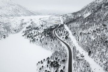 Slingerende weg door een winter landschap