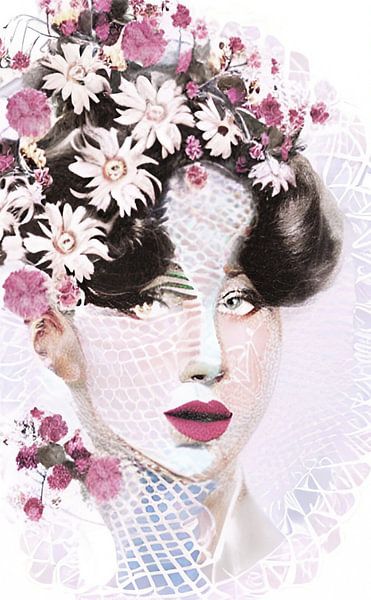 Porträt mit pastellfarbenen Blumen von Niek Traas