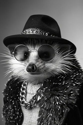 Stijlvolle egel in een coole outfit en zonnebril