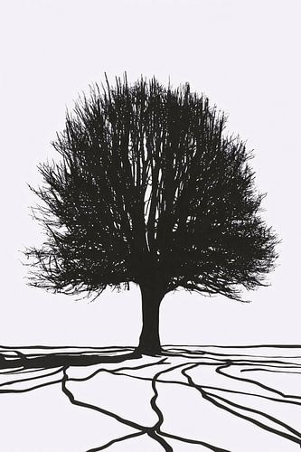 Boom silhouet met lijnen in zwart-wit