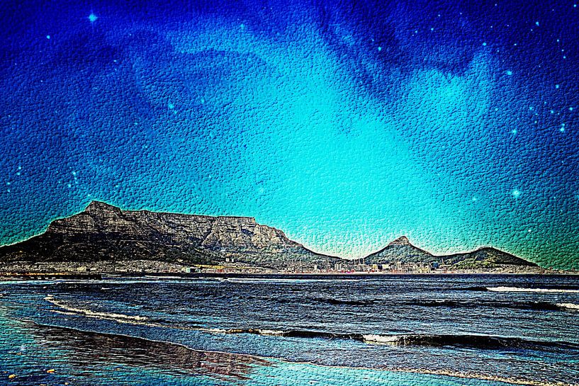 Table Mountain in Cape Town and night sky mixed media by Werner Lehmann