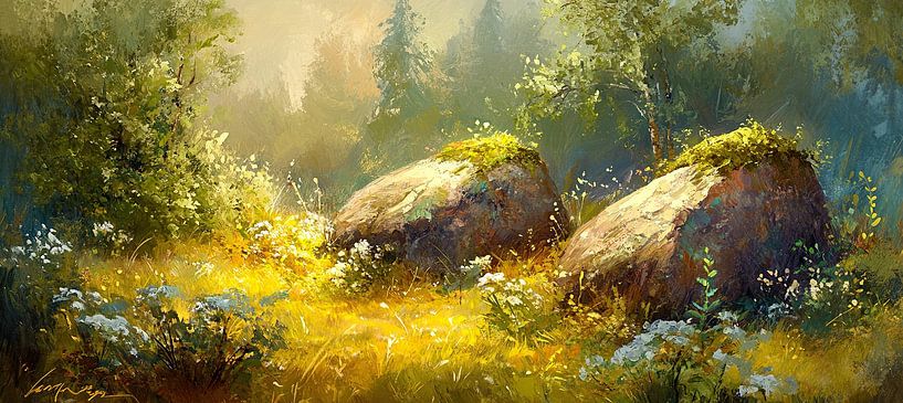 Goldene Blumen und Steine von Kunst Laune