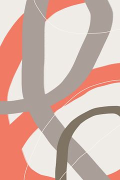 Moderne abstracte minimalistische vormen in koraalrood, bruin, taupe grijs II van Dina Dankers