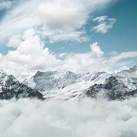 Mountains Mönch and Jungfrau covered with white clouds by Besa Art