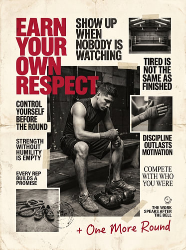 Verdien je eigen respect – Discipline gaat langer mee dan motivatie – Bokser – Grafisch ontwerp