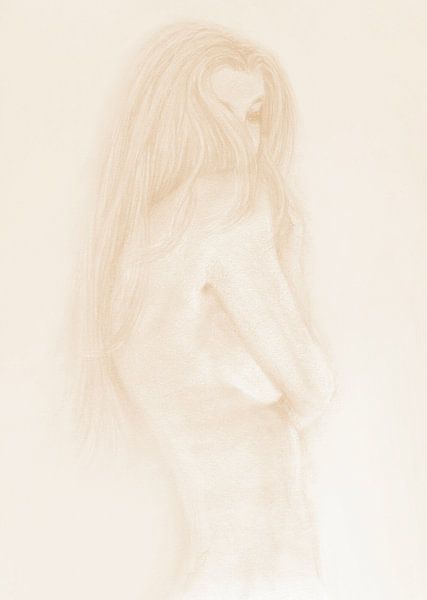 Esquisse jeune femme, nue discrète, beige miel par Krista Kitsz Art
