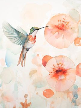 Hummingbird with Flowers by Caroline Guerain
