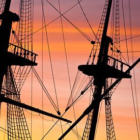Masts of East India ship at sunrise by Tijmen Hobbel