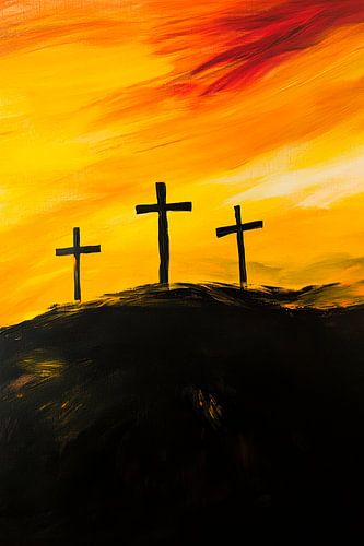 Three crosses in the sunset by Poster Art Shop