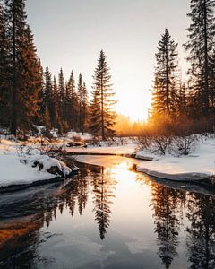 Sonnenaufgang am Winterfluss