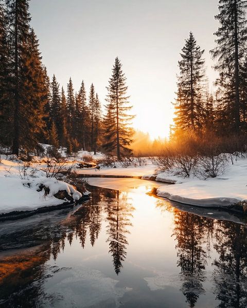 Sonnenaufgang am Winterfluss von fernlichtsicht