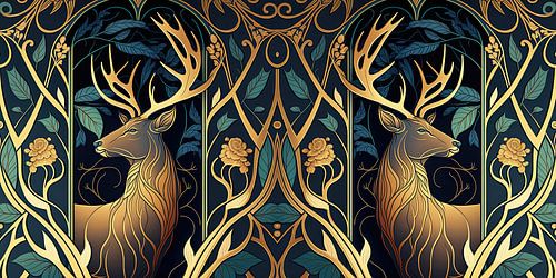 Stag portraits in art nouveau