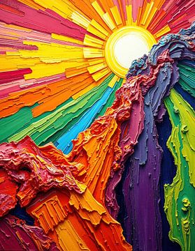 Het licht begint achter de rots - de stralende kracht van de zon in de weerstand van de vorm van AidasignArt