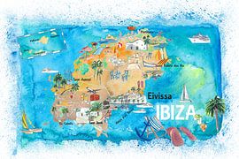 Ibiza Spanien illustrierte Karte mit Sehenswürdigkeiten und Highlights von Markus Bleichner