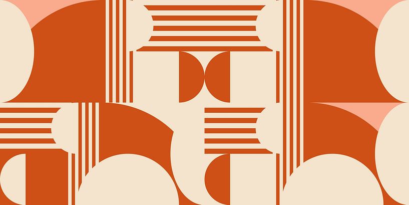 Retro geometrie met cirkels en strepen in Bauhaus-stijl in roze en oranje van Dina Dankers