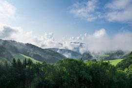 Frühe Morgenstunden im Schwarzwald in Deutschland mit nebliger Au von adventure-photos