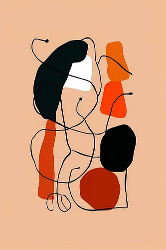 Abstracte Vormen en Lijnen in Oranje en Zwart