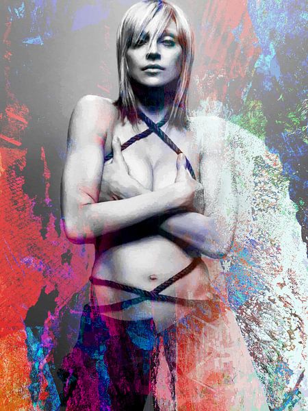 Madonna Abstrakt Porträt Rot Blau Weiß von Art By Dominic