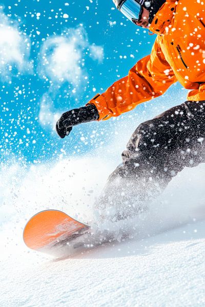 Snowboarders in fresh powder snow by Poster Art Shop