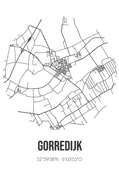 Gorredijk (Fryslan) | Map | Black and white by Prints of Place