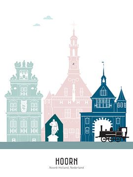 Skyline illustratie stad Hoorn in kleur van Mevrouw Emmer