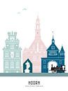 Skyline illustratie stad Hoorn in kleur van Mevrouw Emmer thumbnail
