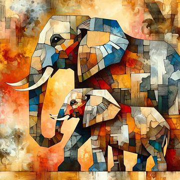 Mozaiek van Afrikaanse olifanten van Lois Diallo