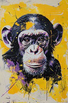 Kleurrijk popart schilderij van een aap van De Muurdecoratie