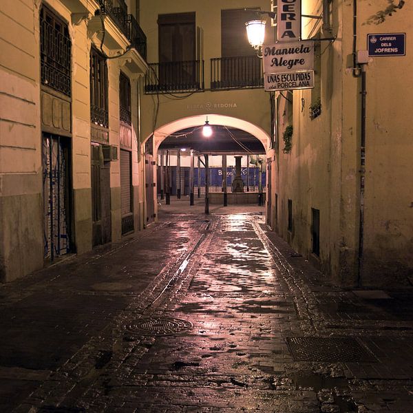 Mystérieuse ruelle nocturne à Valence par Silva Wischeropp