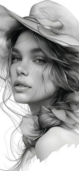 Touch of Mysticism: Woman with Big Hat in Line Art by Artz by Mr.JAi