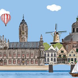Gezeichnete Skyline Middelburg von Debbie van Eck