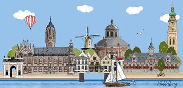 Getekende skyline Middelburg