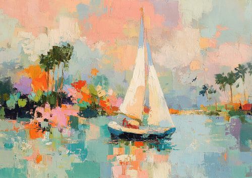 Zeilboot op het meer - Impressionistisch schilderij