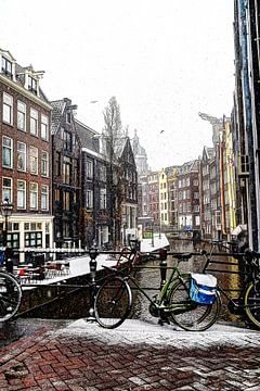 Zeedijk behind Amsterdam Winter