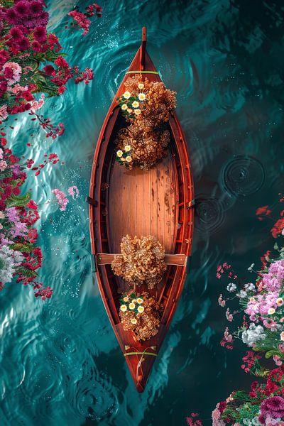 Bateau fleuri sur l'eau calme par ByNoukk