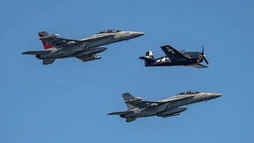 U.S. Navy EA-18G Growler Demo Team met F6F Hellcat. van Jaap van den Berg