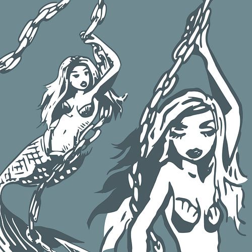 Modern Zeemeermin ontwerp in blauw en wit